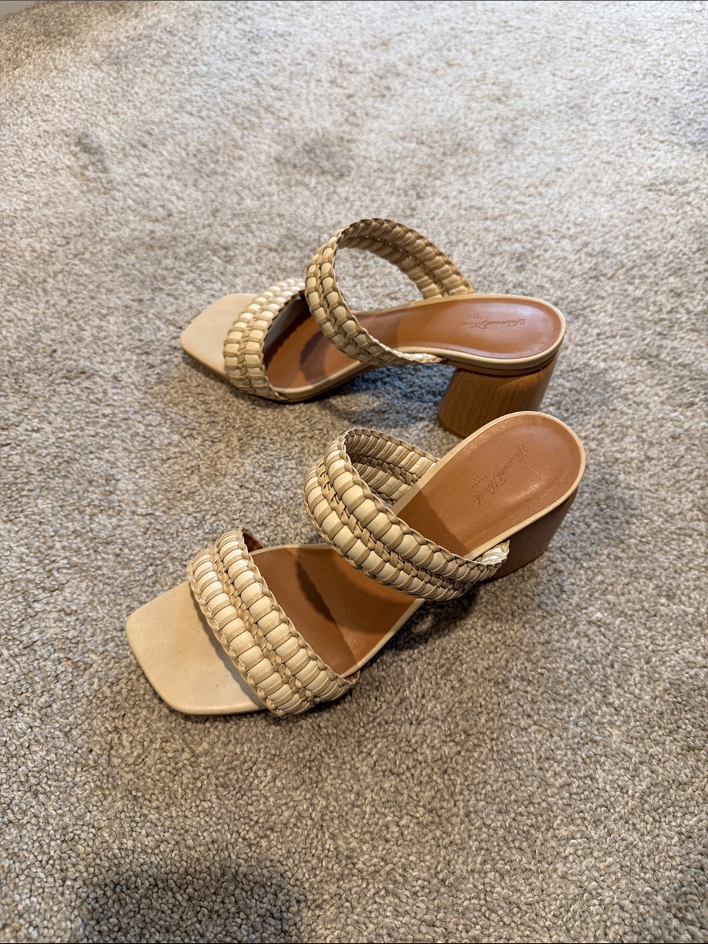Woven Strap Block Heel Sandals - Cream